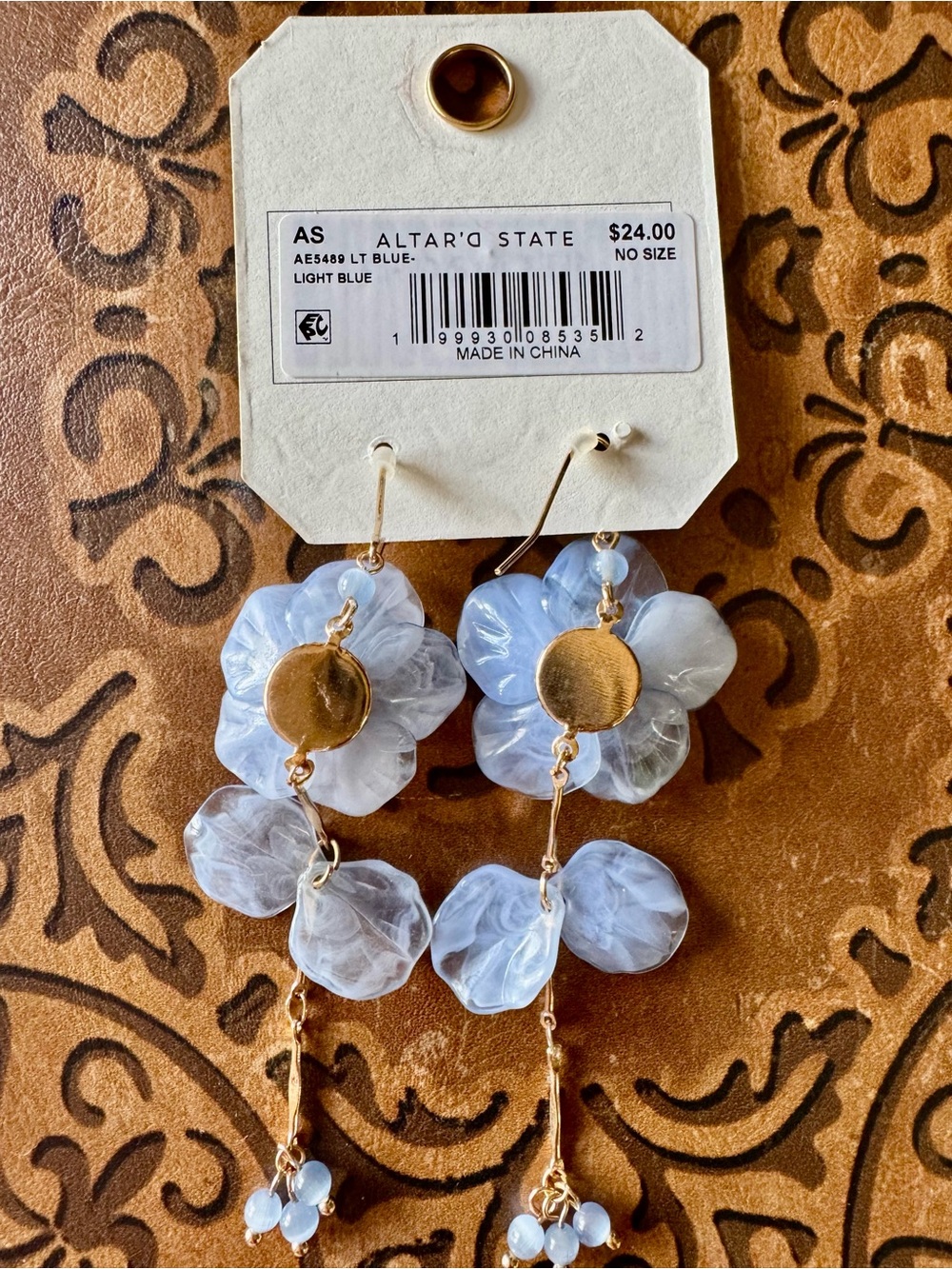 Altar'd State Light Blue Floral Dangle Earrings - Picture 2 of 2